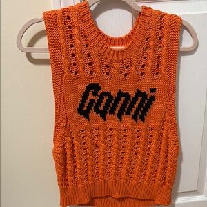 Ganni Orange and Black Crew Neck Sweater